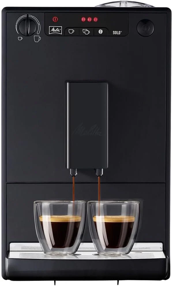 Melitta, Solo E950-222, Superautomatic Coffee Maker with Grinder, 15 Bars, Espresso Bean Coffee, Automatic Cleaning, Customizable, Pure Black