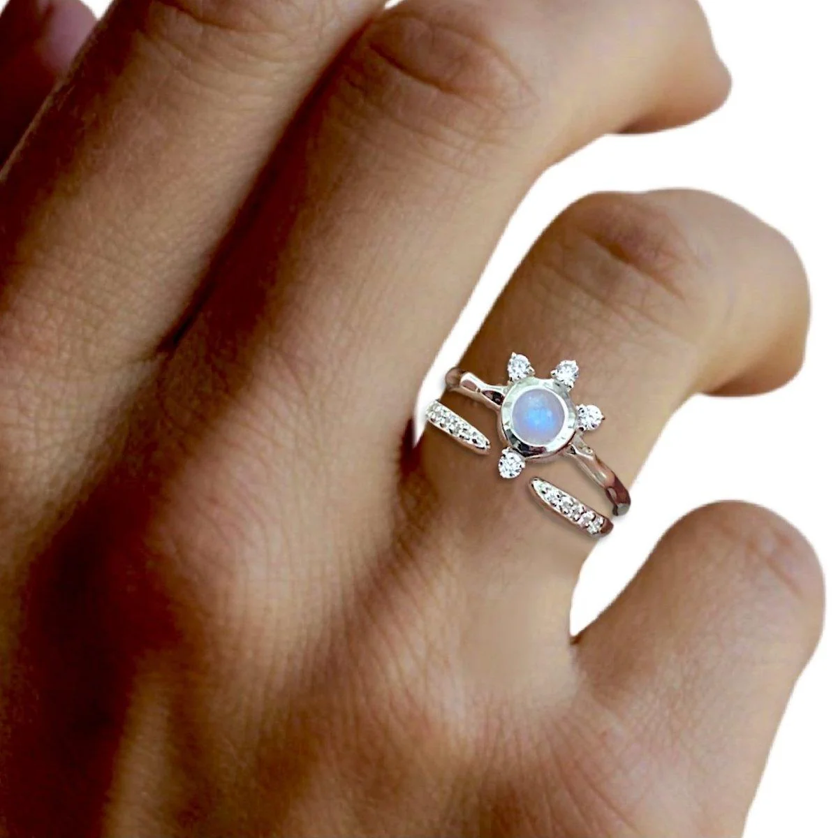 Luxury Solar Burst Moonstone & Topaz Ring Set