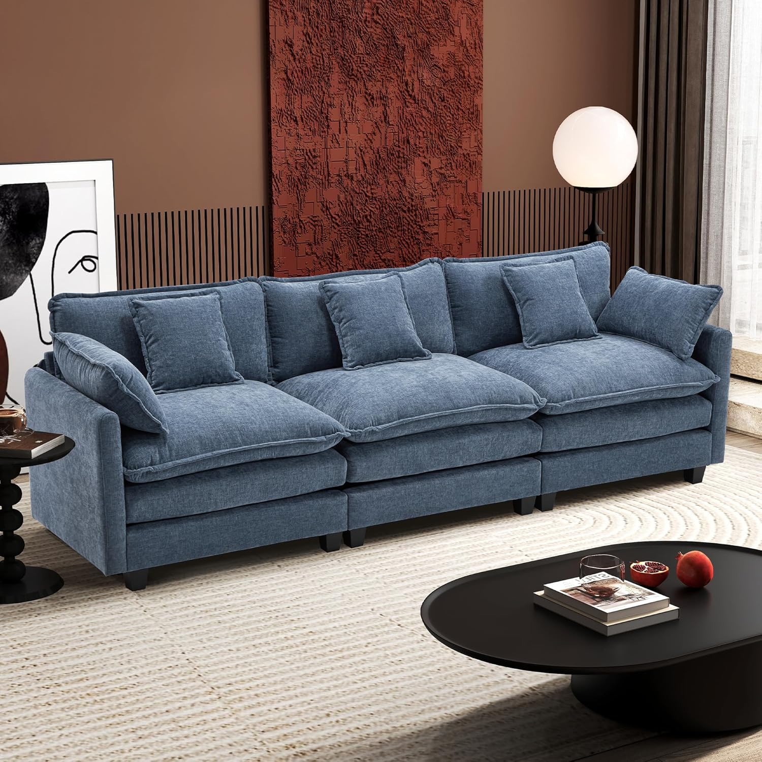 111.4 Inch L-Shaped Modern Sofa Modular Cloud Sofa Ottoman 4-Seater Chenille Deep Seat Sofa