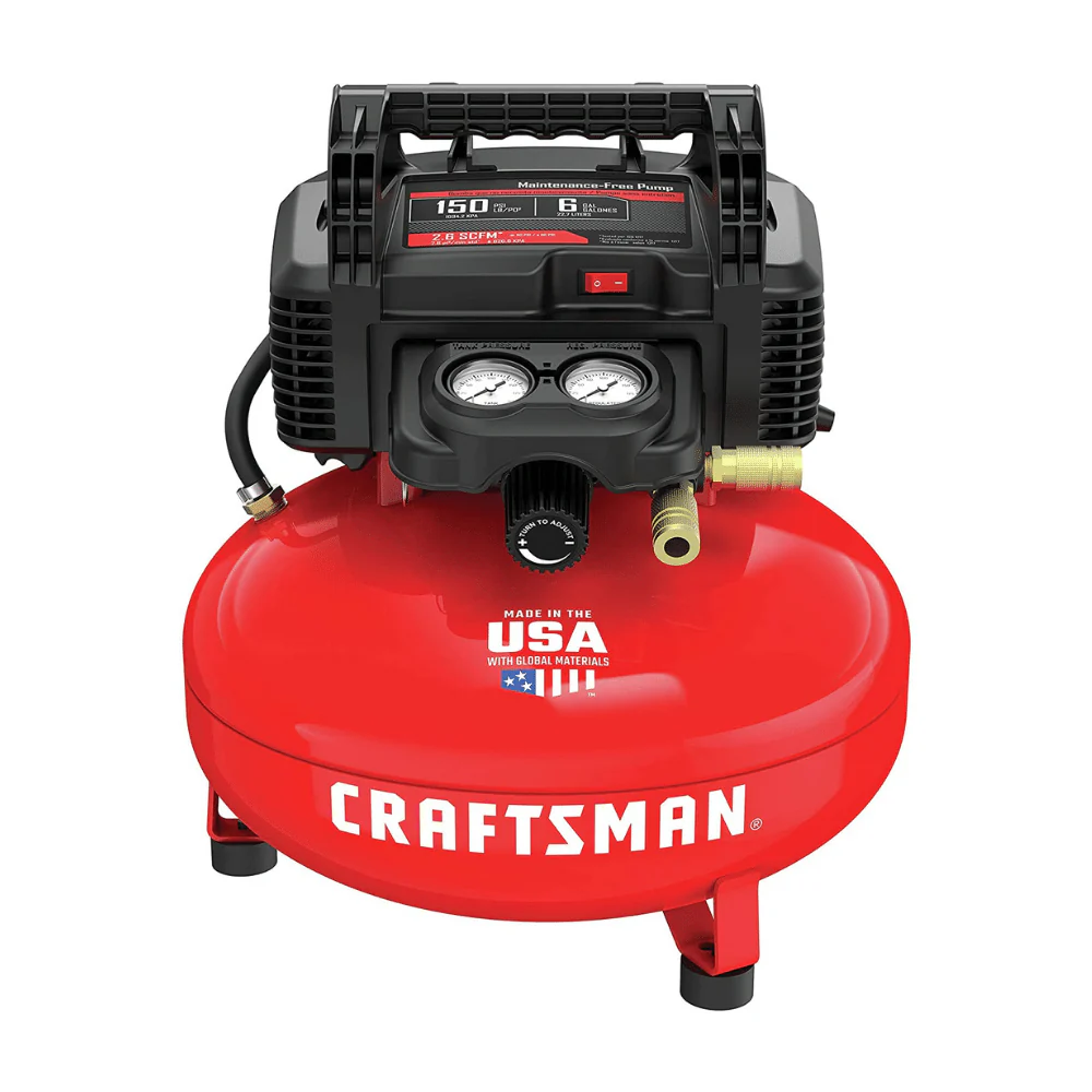 Craftsman 6 Gallon Pancake Air Compressor, Oil-Free, 150 PSI, Portable with Accessory Kit