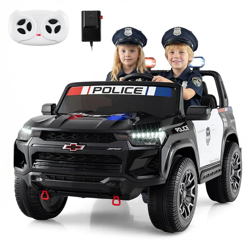24V 4WD 2-Seater Ride on Police Car, Licensed Chevrolet Kids Electric Vehicle with Remote Control, Megaphone, Siren, Flashing LED Lights & Storage