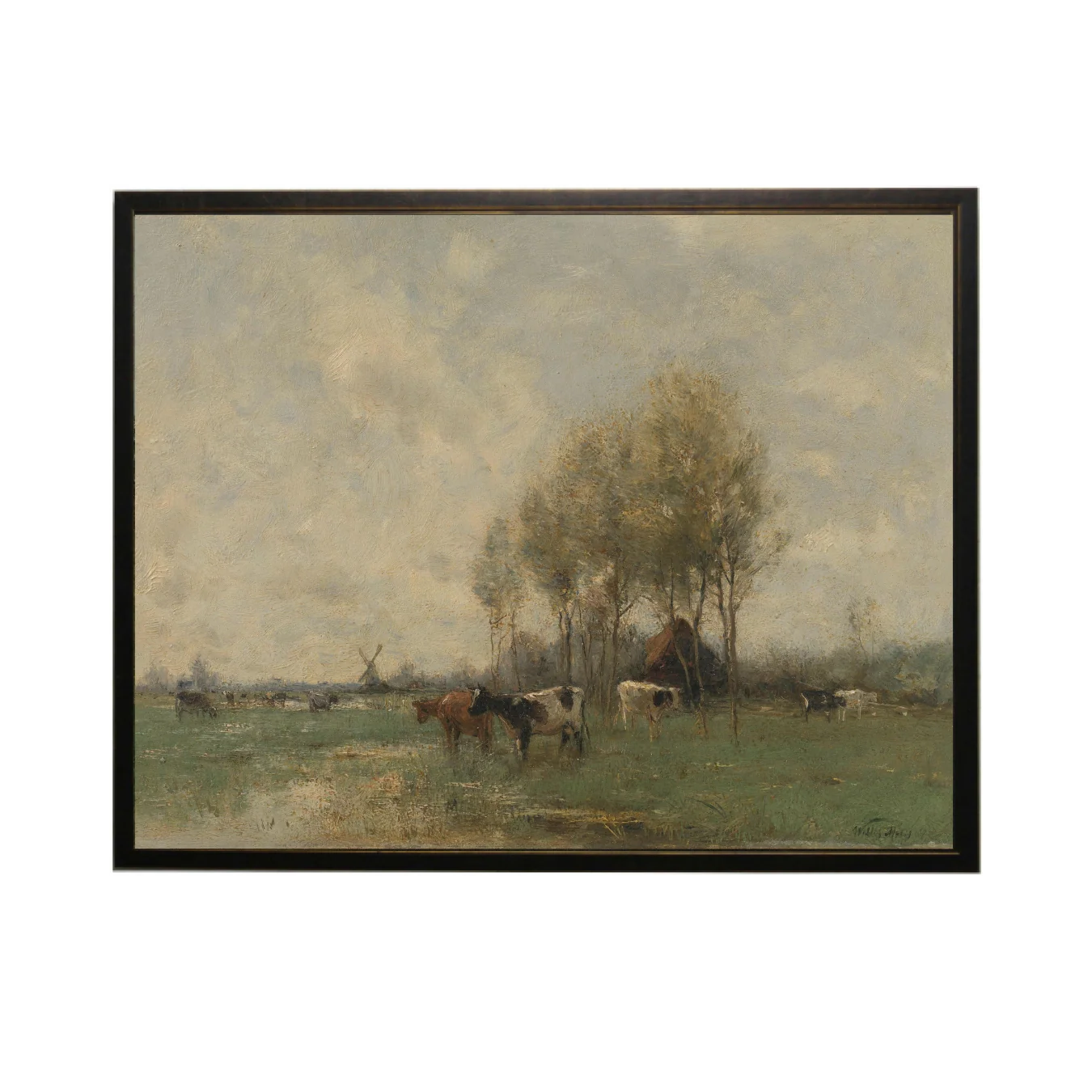 Vintage Oil Painting Cows In Pasture Framed Art