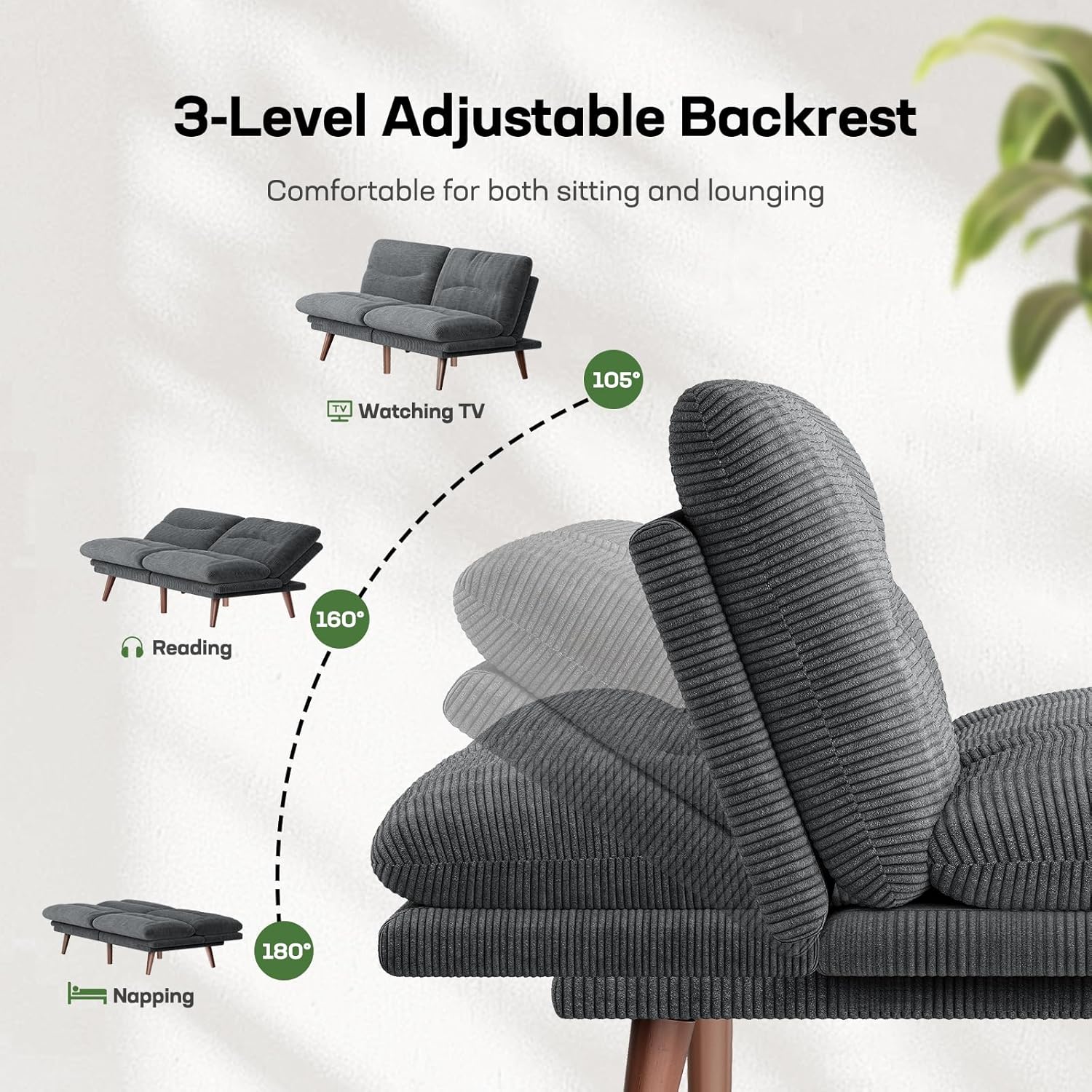 Futon Sofa Bed Futon Sofa with Adjustable Back and Armrests Converts to Small Sleeper Sofa Bed