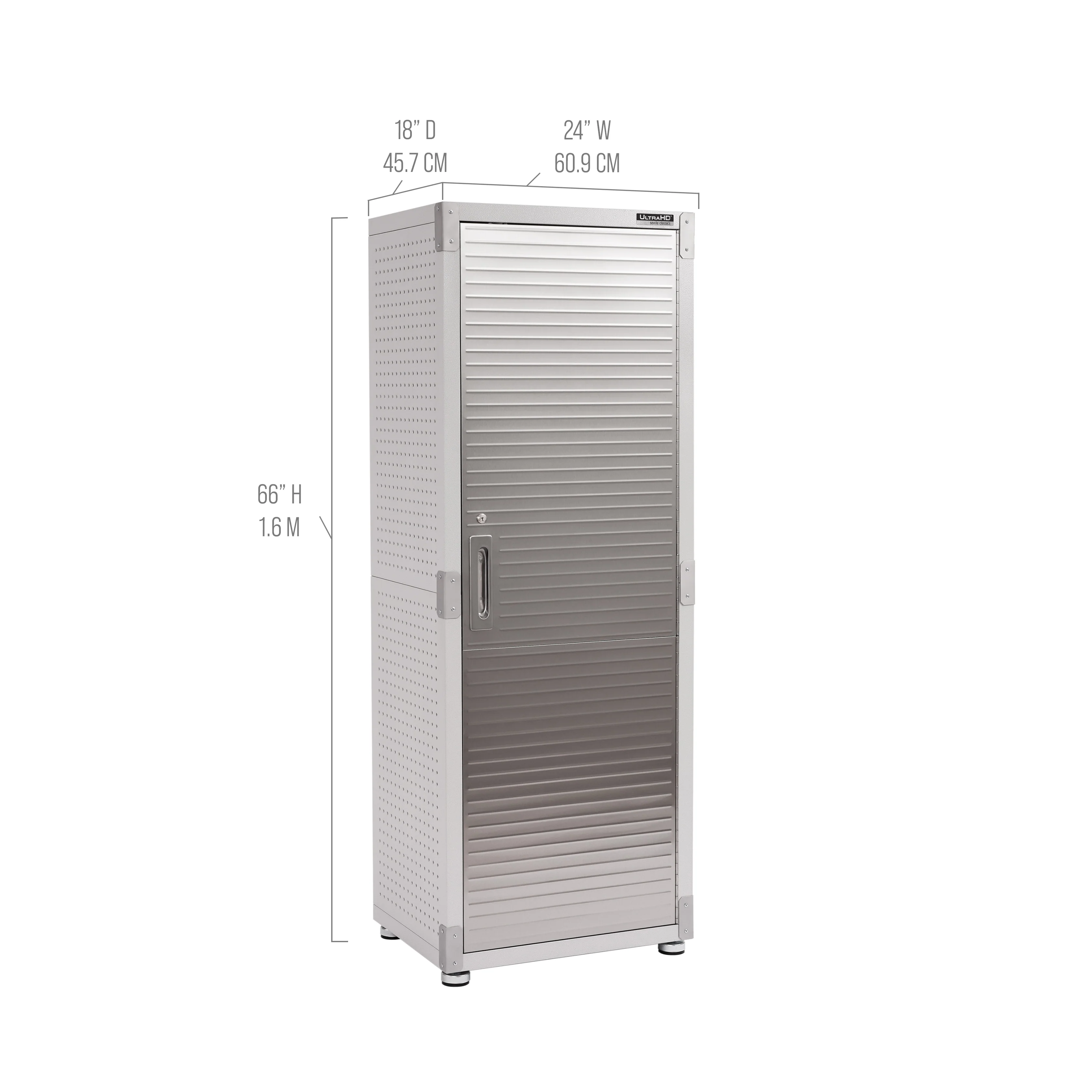2025 Robuuste gereedschapskast van massief staal met RVS-deur, 61 x 46 x 168 cm, afsluitbaar, 4 legplanken, granietafwerking, UltraGuard? coating, draagvermogen 317 kg