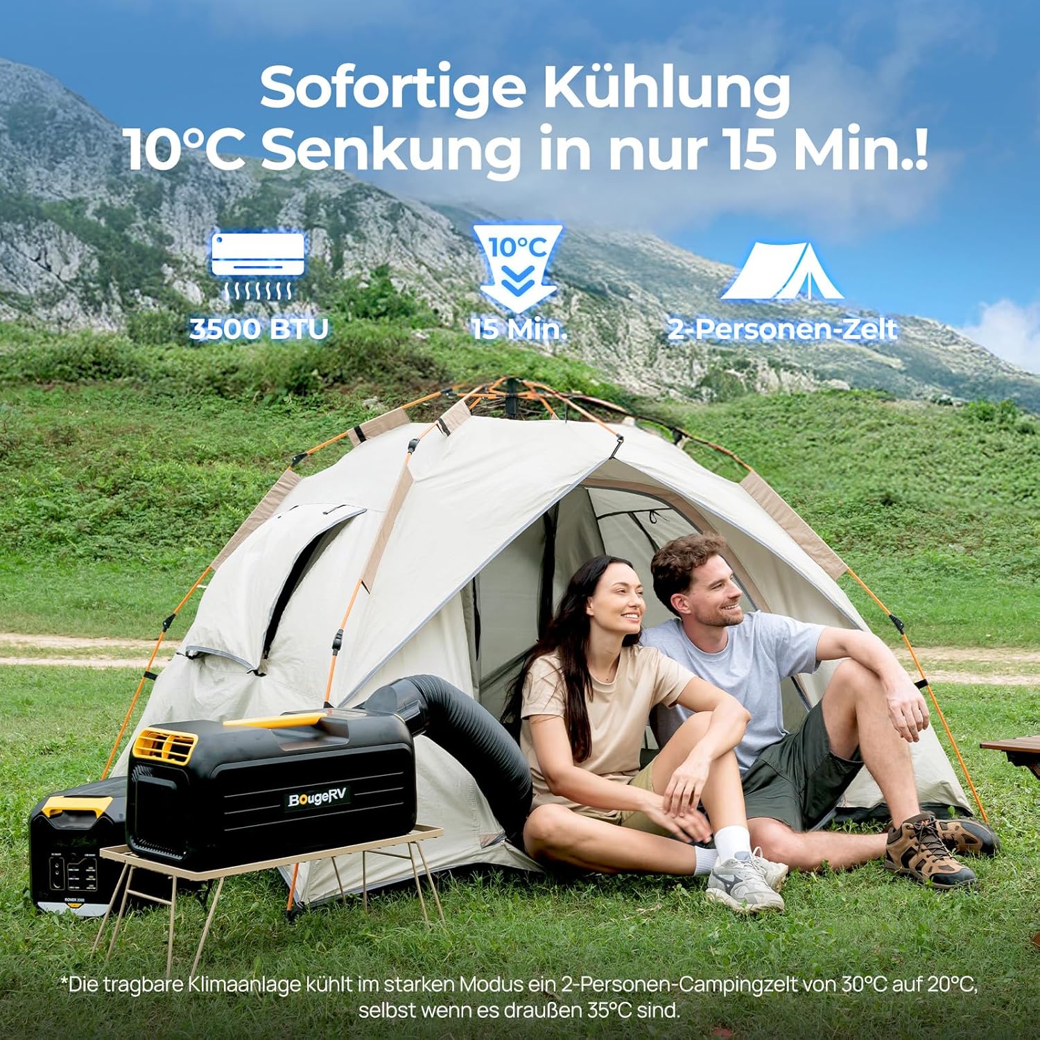 BougeRV 2026 PC35 Mobile Klimaanlage, 3500 BTU Tragbare Klimaanlage, 5 in 1 Klimagerät mit App, Kompakt mit Griff, AC 100V-240V, Camping Klimaanlage für Wohnmobil, Zelt, Lkw, Van
