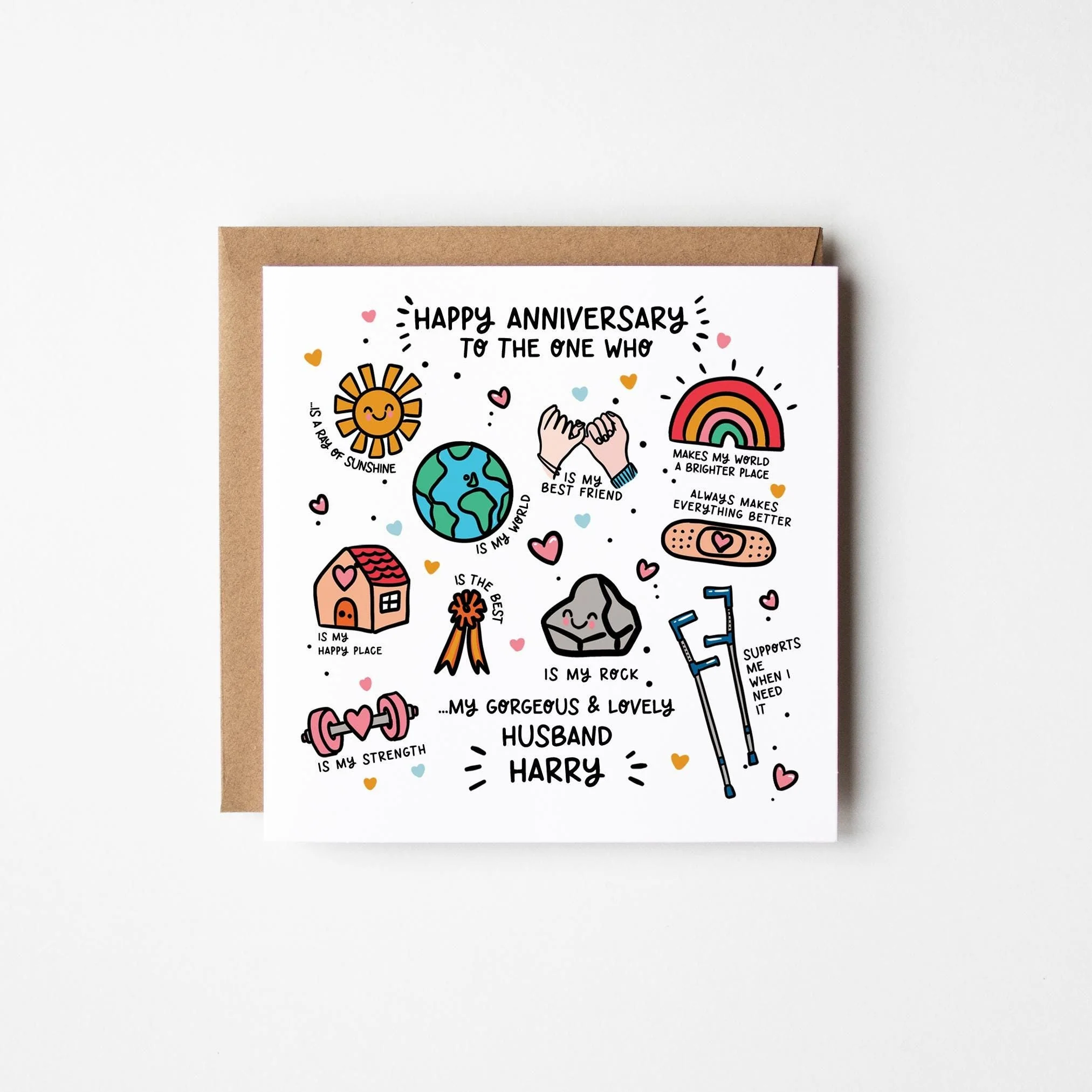 Husband Anniversary Card, Personalised Anniversary Card For Him With Kraft Envelope