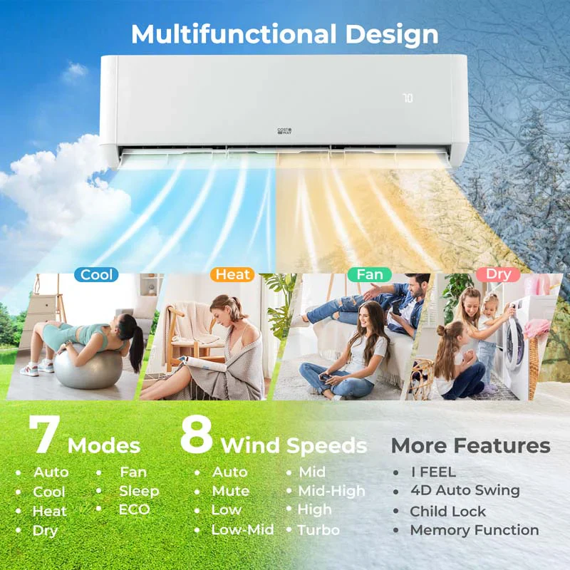 36000 BTU 21,5 SEER2 Kétzónás Mini Split Klíma és Fűtés, Alexa-kompatibilis, Wifi-képes Inverteres Split Rendszerű Klímaberendezés Hőszivattyúval