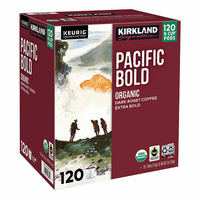 Kirkland Signature Organic Pacific Bold Dark Roast Coffee K-Cup Pods, 120 Count