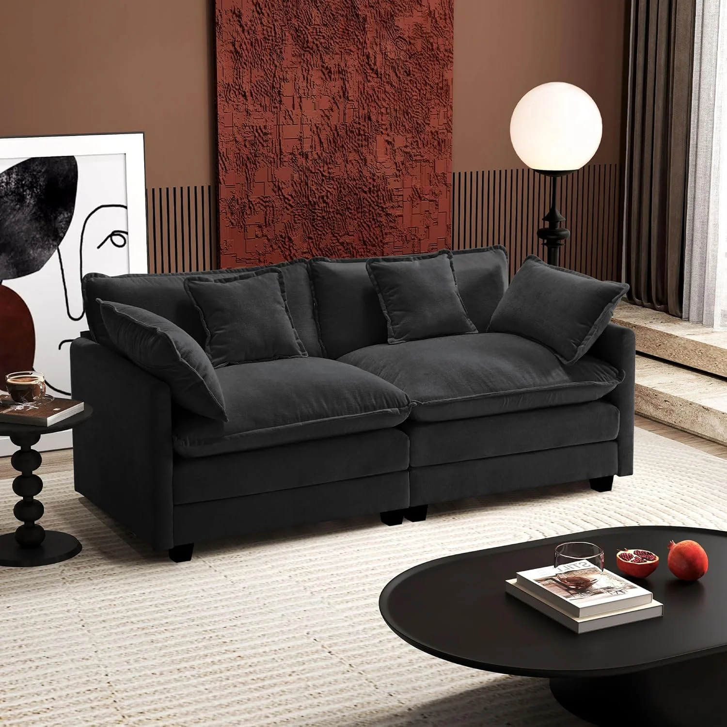 111.4 Inch L-Shaped Modern Sofa Modular Cloud Sofa Ottoman 4-Seater Chenille Deep Seat Sofa