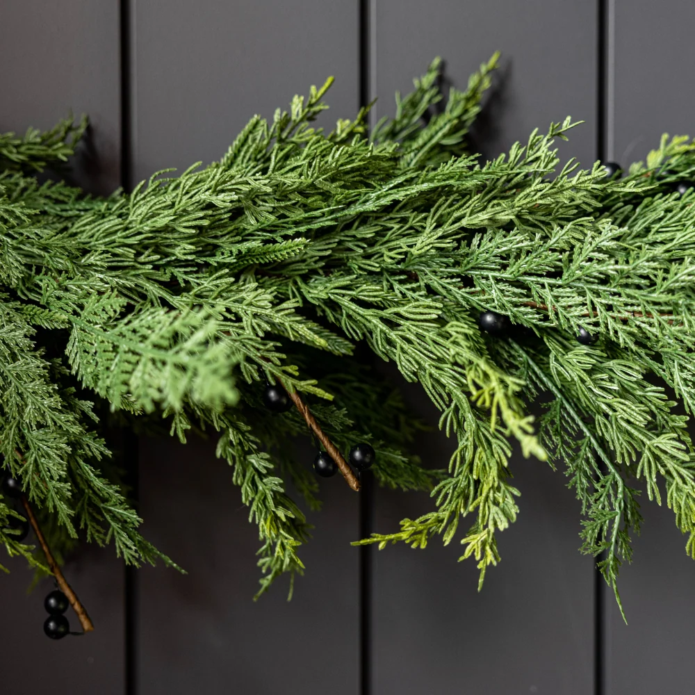 Navy Plum Berry Norfolk Cypress Real Touch Garland - 15 Ft