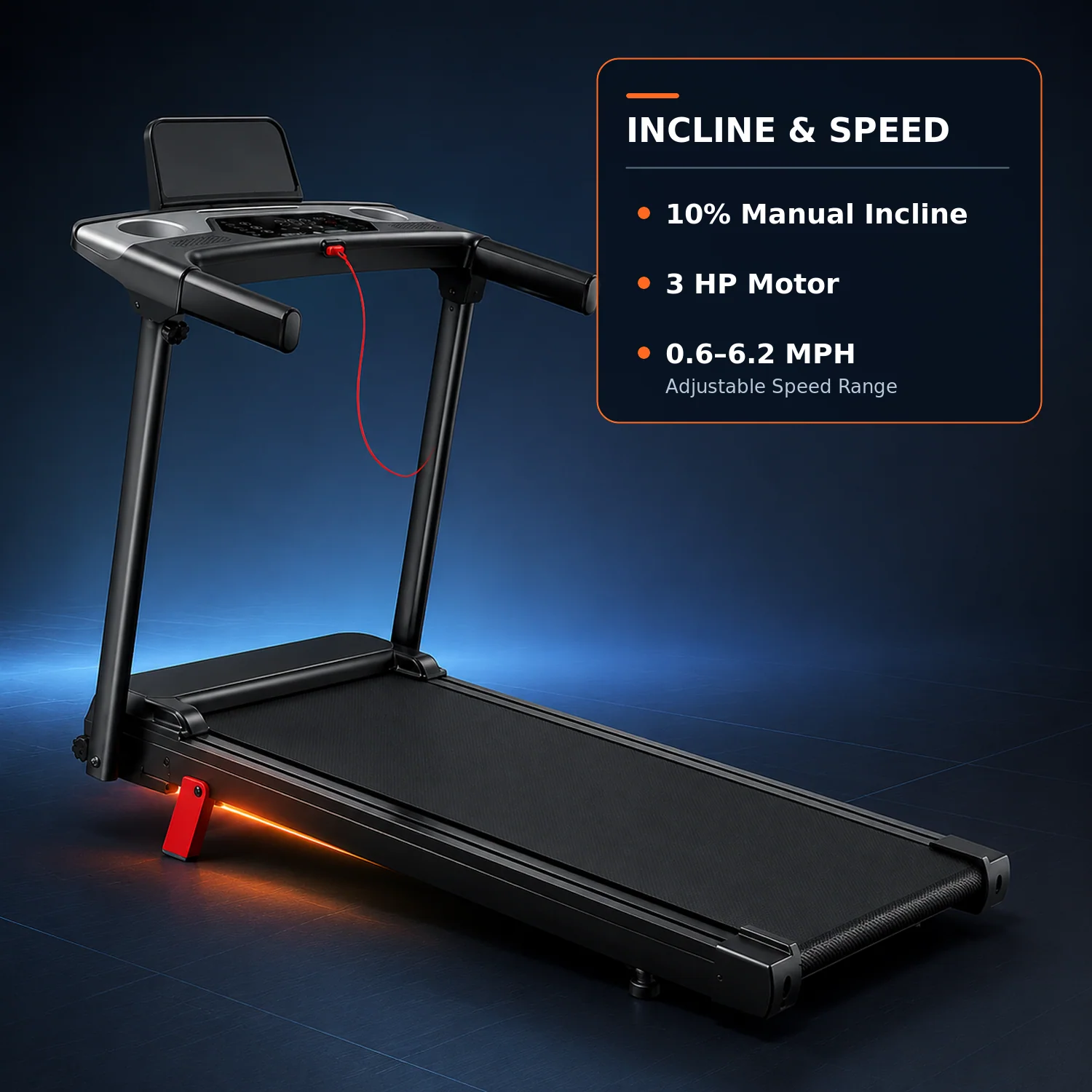 Foldable Electric Treadmill with 10% Manual Incline, 3 HP Motor and LED Display, Black