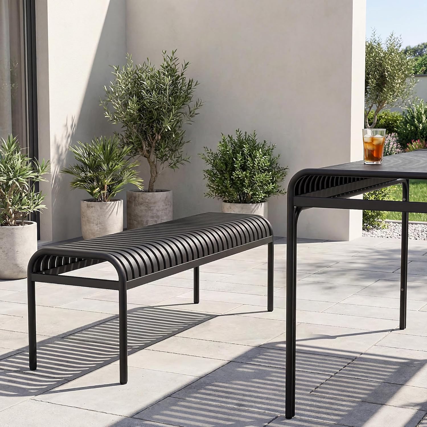 di volio Gartenbank BAISO - Metallbank für Terrasse & Garten, 130 cm, wetterfest (Schwarz)
