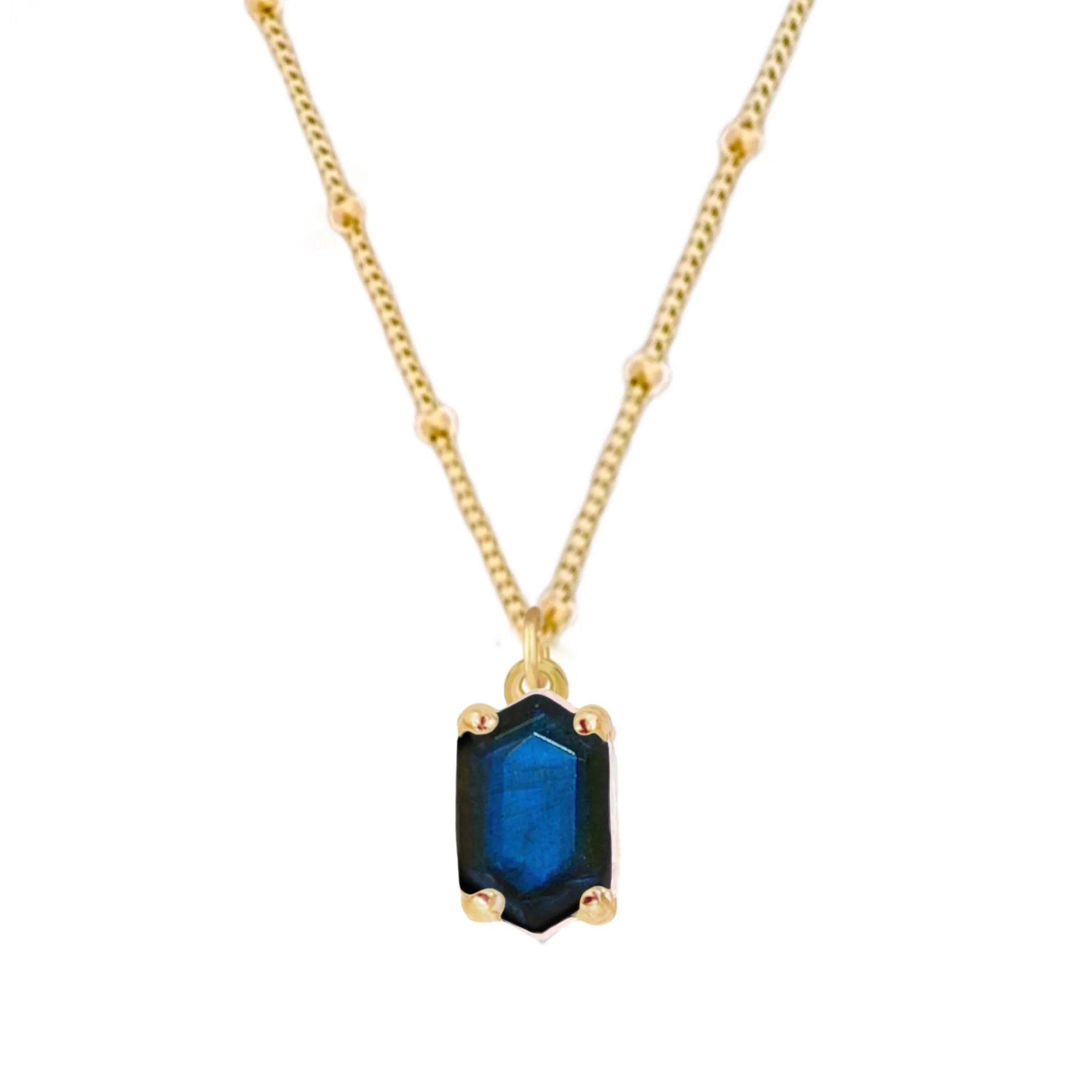 Laihas Mini Hex Crystal Gold Labradorite Necklace