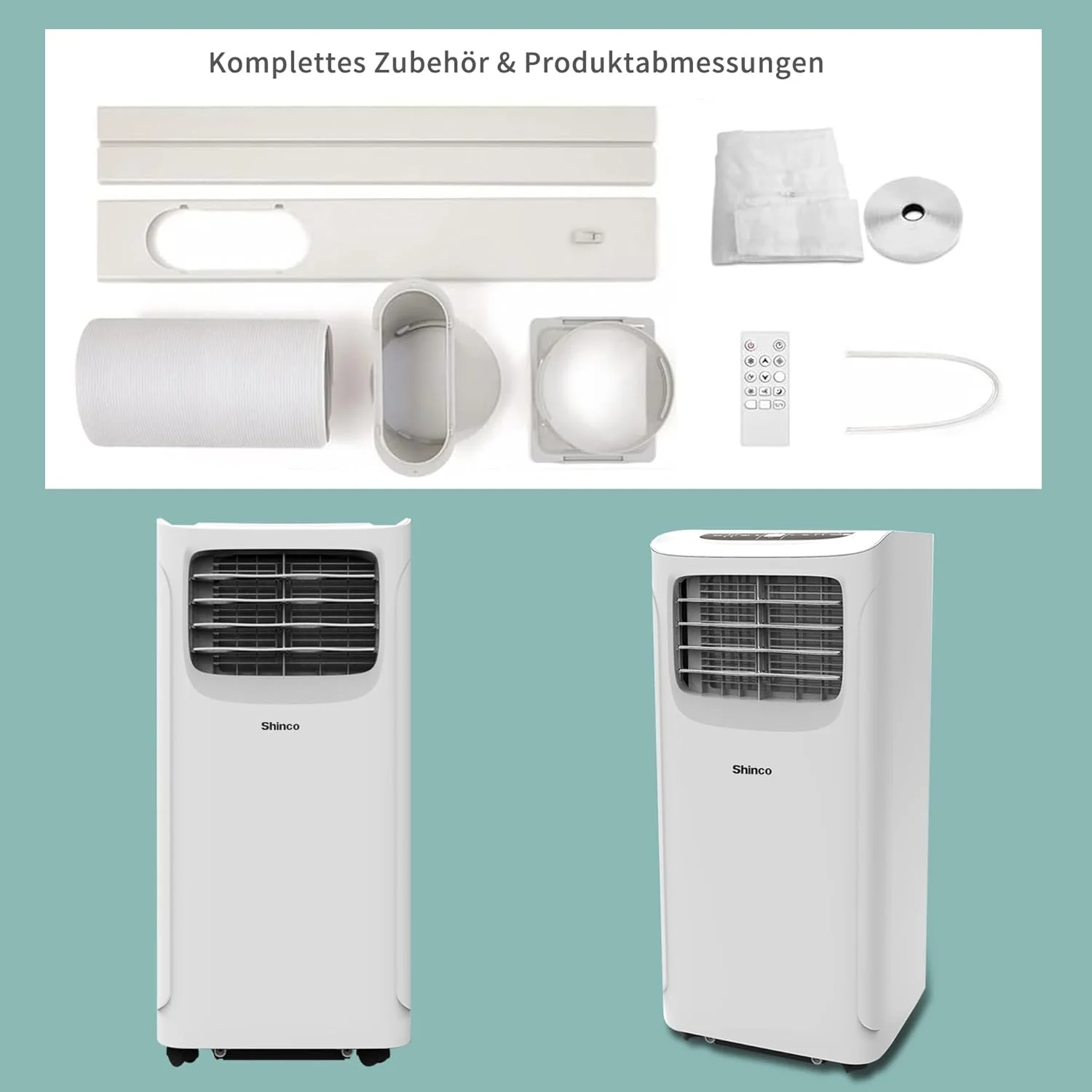 SHINCO Mobile Klimaanlage mit Abluftschlauch, 9000BTU, 2,6 kW, Kühlen&Ventilieren&Entfeuchten, Mobiles Klimagert mit Schlafmodus, Raumgre bis 22㎡, 24-Stunden-Timer