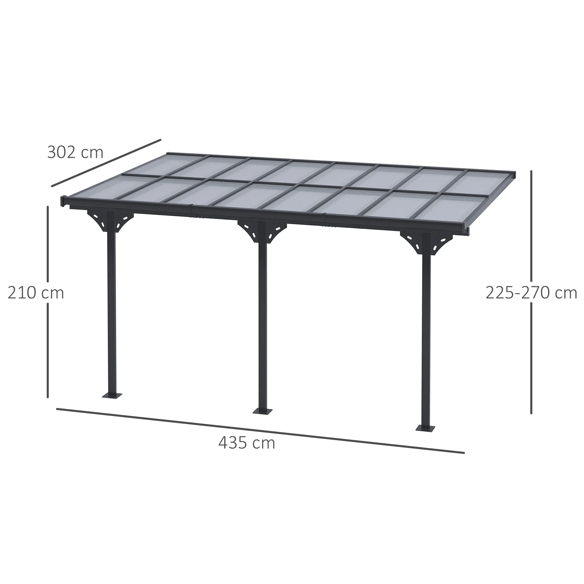 Outsunny terrasoverkapping in hoogte verstelbaar aluminium grijs 4 x 3 m