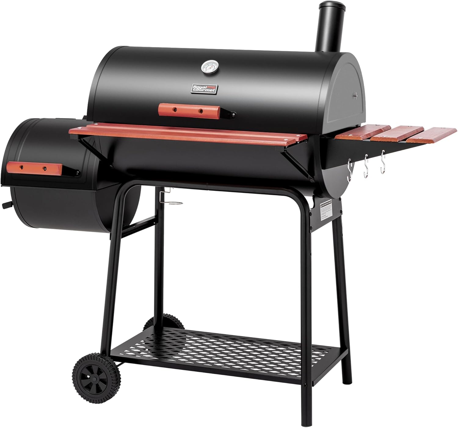 Royal Gourmet CC1830W 30-Inch Charcoal Grill with Offset Smoker and Wood-Painted Side Table  Outdoor Smoker Grill with 811 Sq. In. Cooking Area for Outdoor Barbecue Event  Black