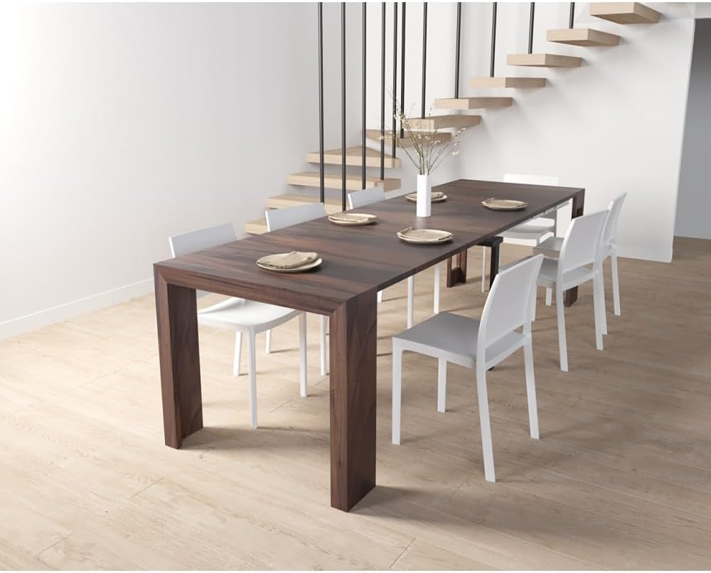 VE.CA - Tavolo Consolle Mercurio - Allungabile - Con Portaprolunghe - Colore: Noce - Dimensioni: da 40 a 300 cm - Arredo cucina, arredo casa - Made in Italy