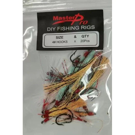 20 X DIY Luminous Flasher Hook Fishing Rig Assorted Colors Hooks Size 4# Fishing tackle