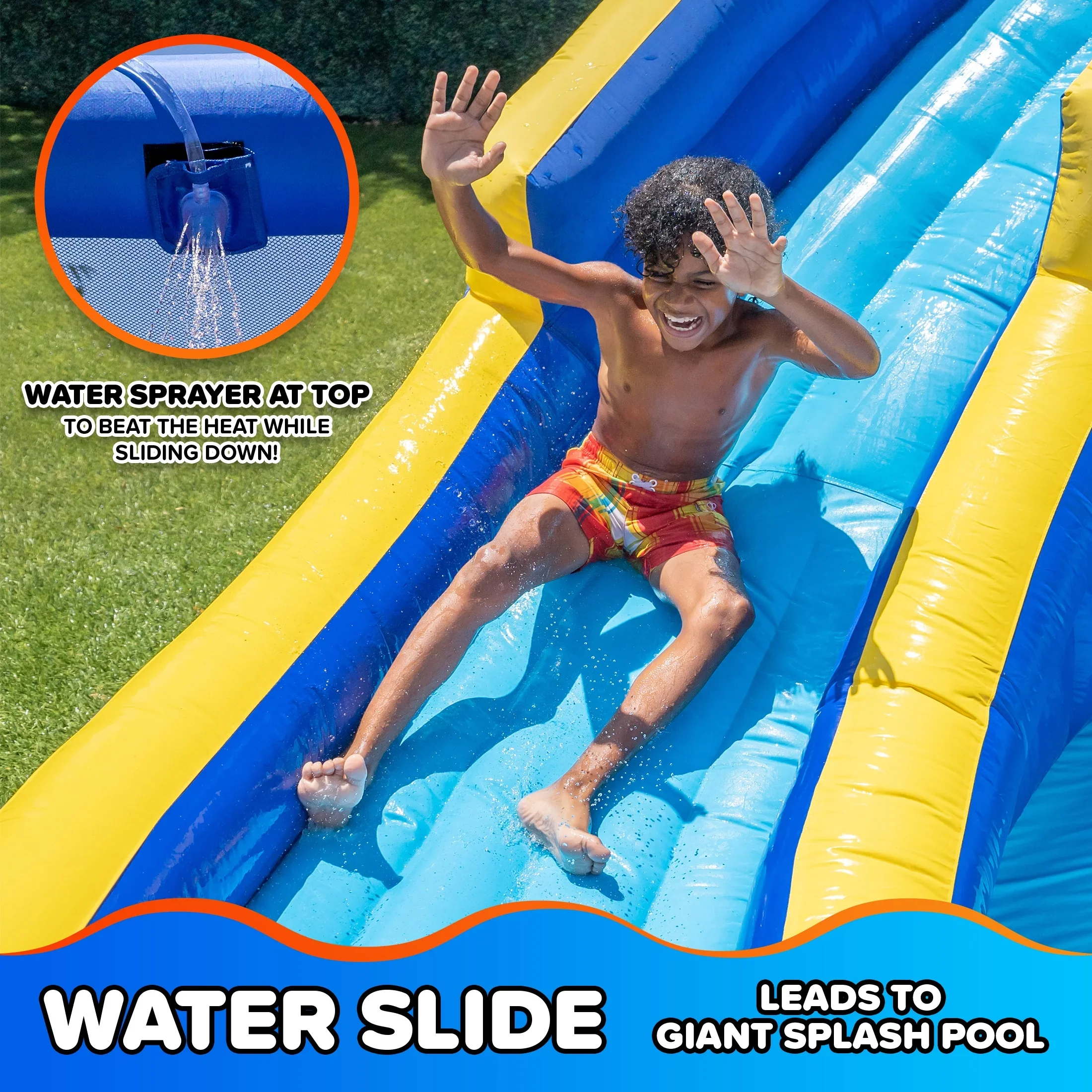 Sportspower�?Big Wave II Inflatable Water Slide with Climbing Wall & Splash Pool, Ages 3-8, Heavy Duty, ASTM Certified, Lifetime Warranty on Included Blower