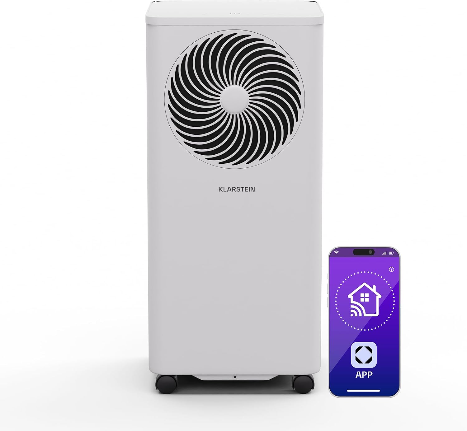 Klarstein Aero Ring Mobiles Klimagerät – 7000 BTU, 3-in-1: Kühlen, Entfeuchten & Ventilator, Smart App & Sprachsteuerung, Für Räume bis 25 m², Energieeffizienz A, R290, Leichtgängige Rollen, Weiß