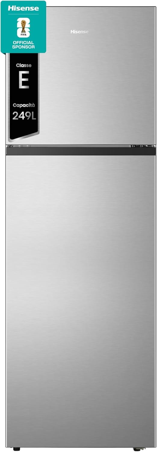 Hisense RT327N4ACE Frigorifero Doppia Porta a libera installazione Total No Frost, sistema di ventilazione Multi Air Flow, Larghezza 55 cm, Colore Inox, Capacità netta 249 L
