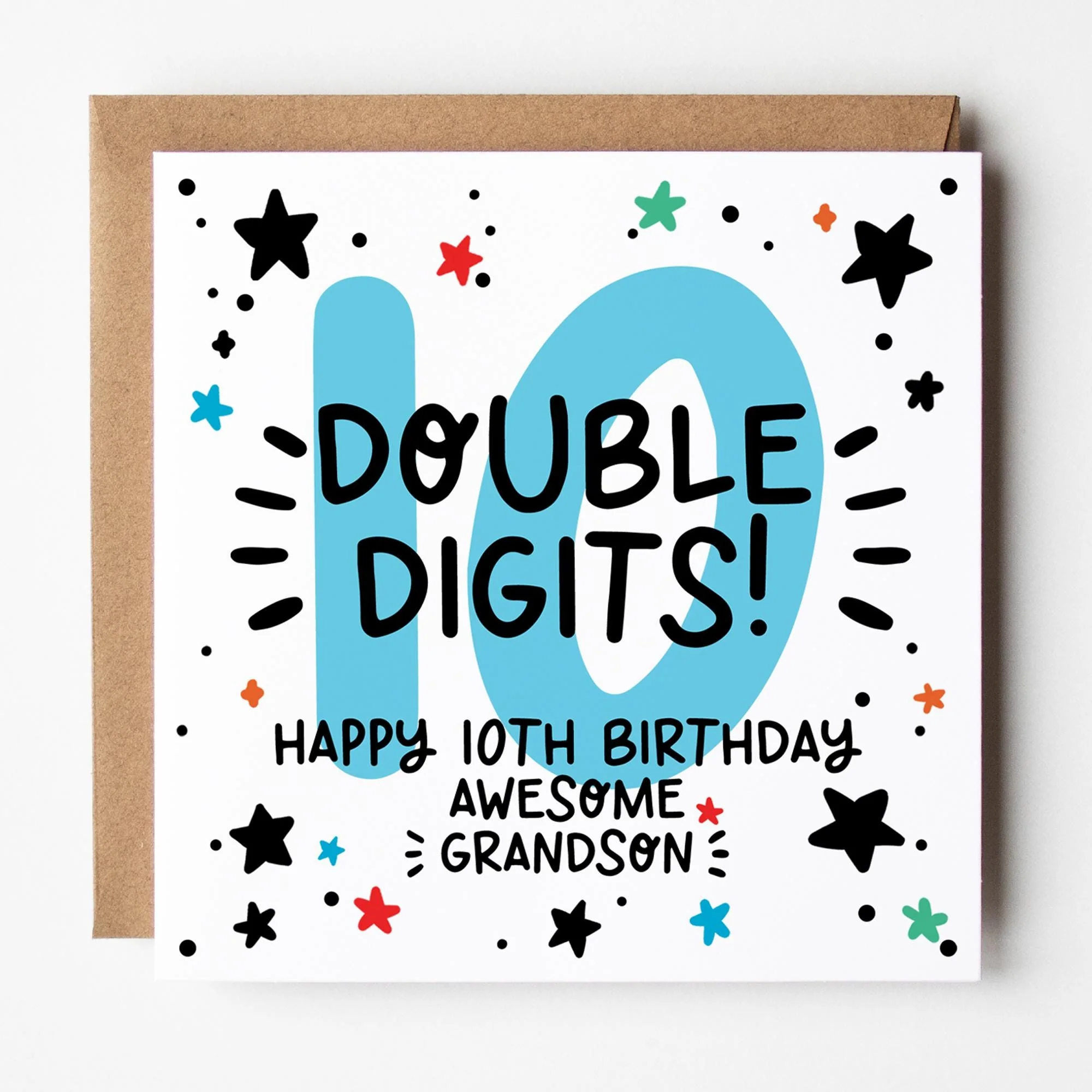 Grandson 10th Birthday Card: with Kraft envelope