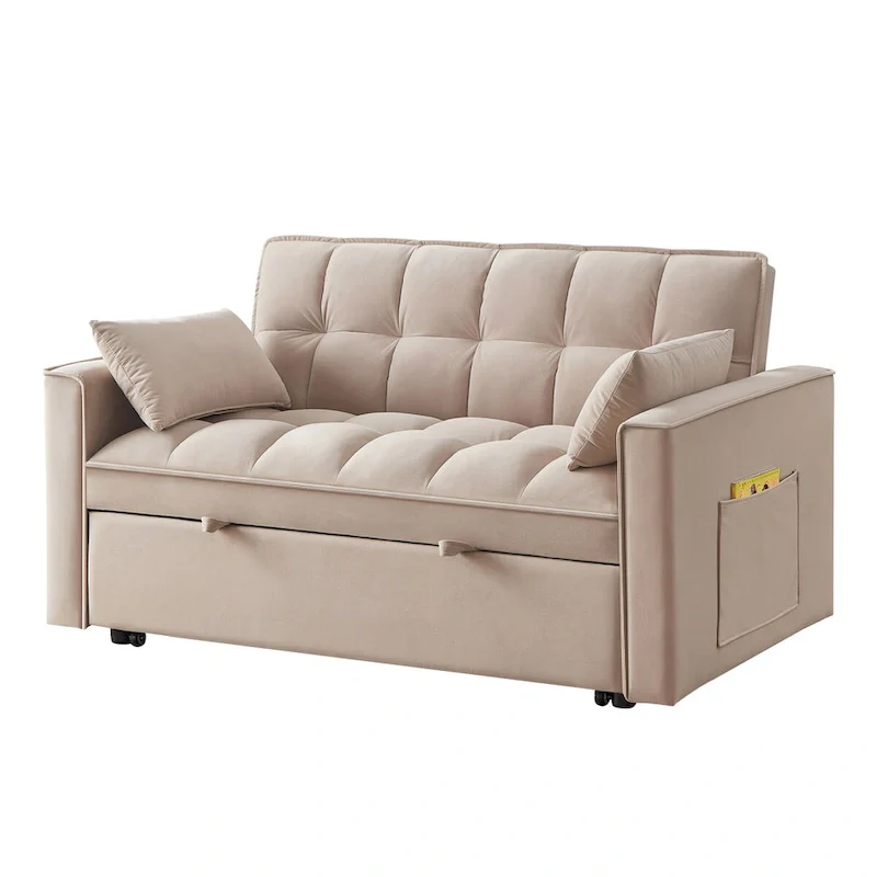 4-in-1 Pull-Out Sleeper Sofa Bed - Loveseat in Velvet -Convertible Couch Bed with Reclining Backrest,2 Side Pockets