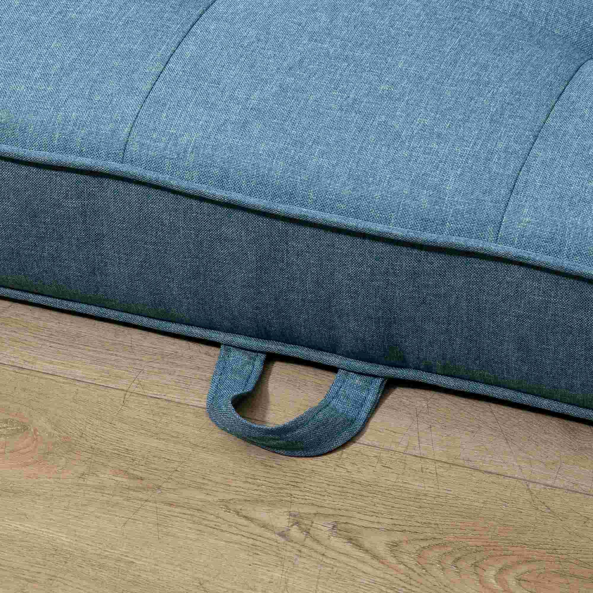 HOMCOM slaapbank, opklapbare sofa 2-zits, stoffen slaapbank, sofa met slaapfunctie, linnen touch, rubber hout, blauw, 147.5 x 75 x 85 cm
