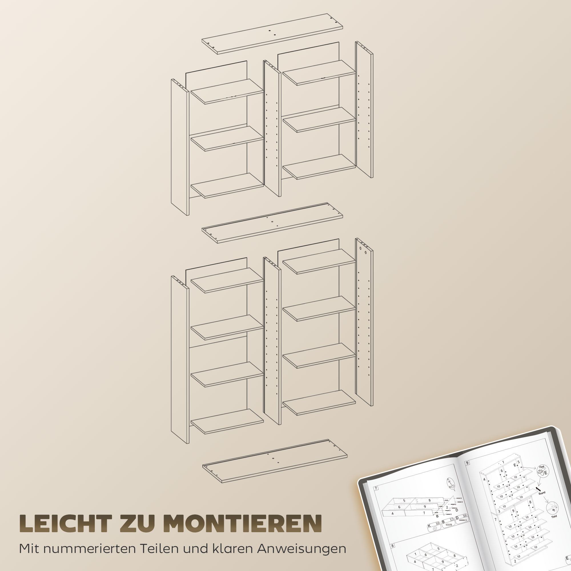 HOMCOM DVD-Rek, CD-Opslagrek, 14 Aanpasbare Planken, 18 Vakken, 175 cm, Blu-ray-Rek, Spaanplaat, Wit