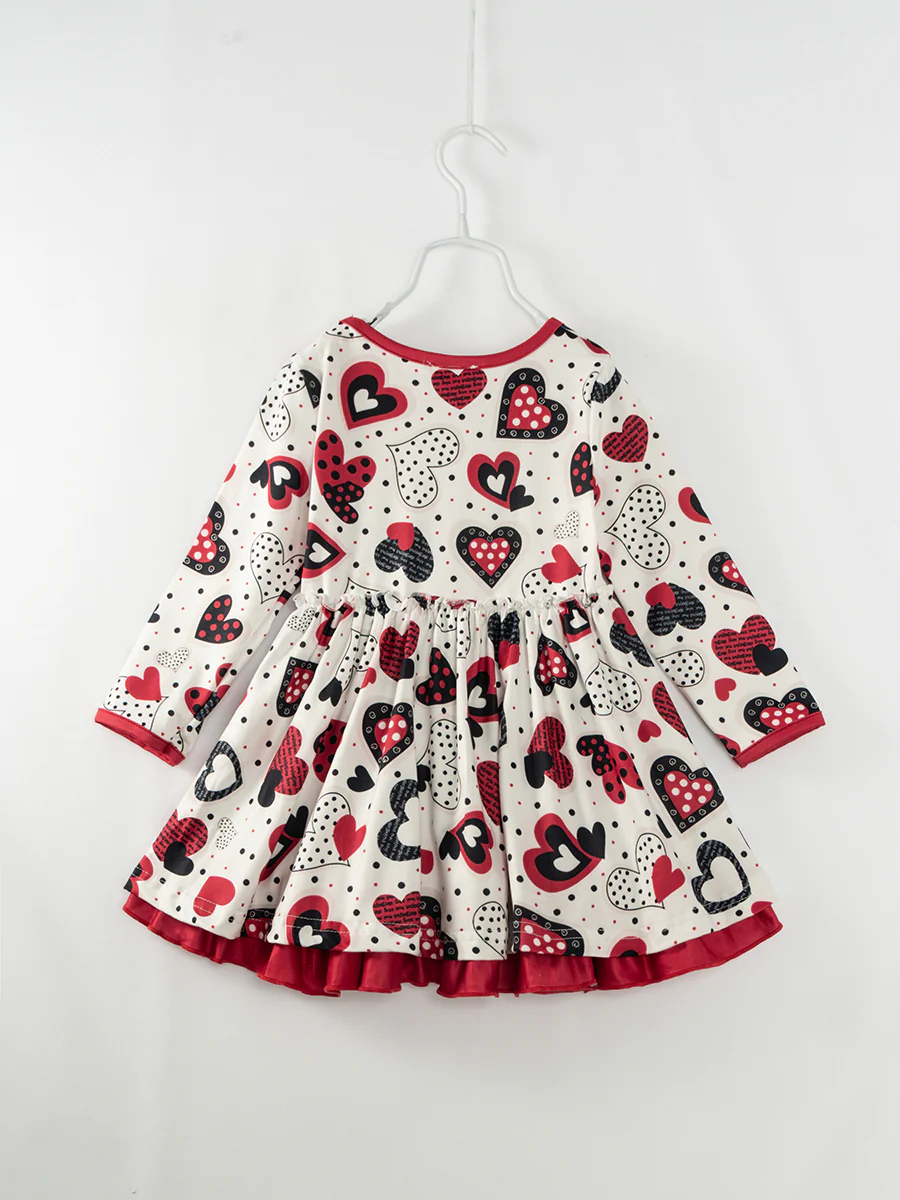 Valentine's Day Black Red Heart Ruffle Girl Twirl Dress
