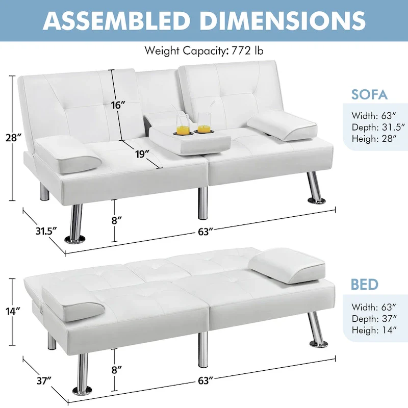 Yaheetech Faux Leather Convertible Futon Sofa Bed 3-In-1 Adjustable Futon Couch