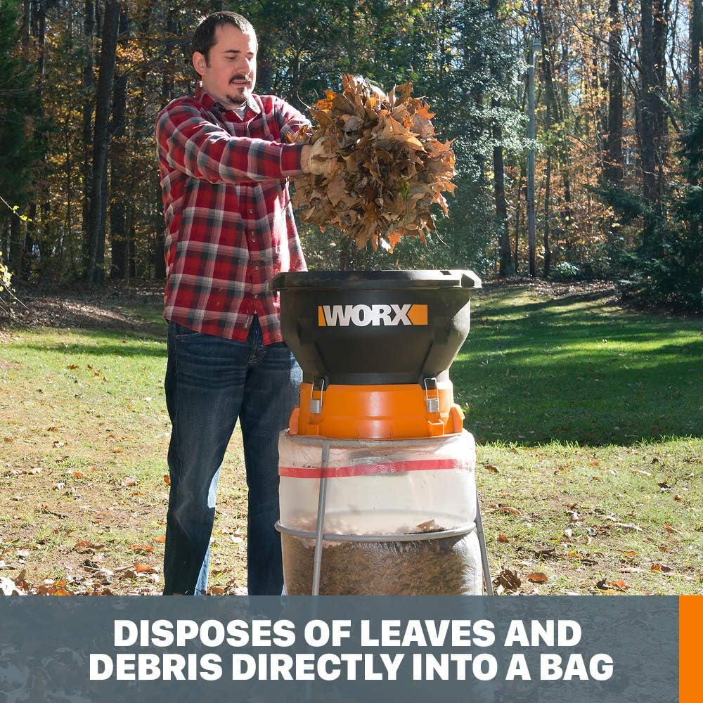 Worx 13 Amp Electric Leaf Mulcher  Leaf Shredder with High-Compression Mulching  Powerful & Compact Yard Waste Shredder  Corded  WG430