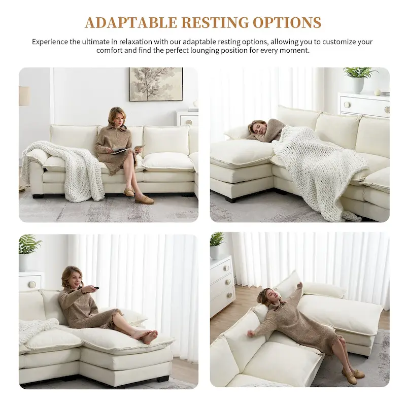 Modern 5-Seat L-Shaped Cloud Sleeper Sofa Couch with Chaise Lounge with Double Seat Cushions