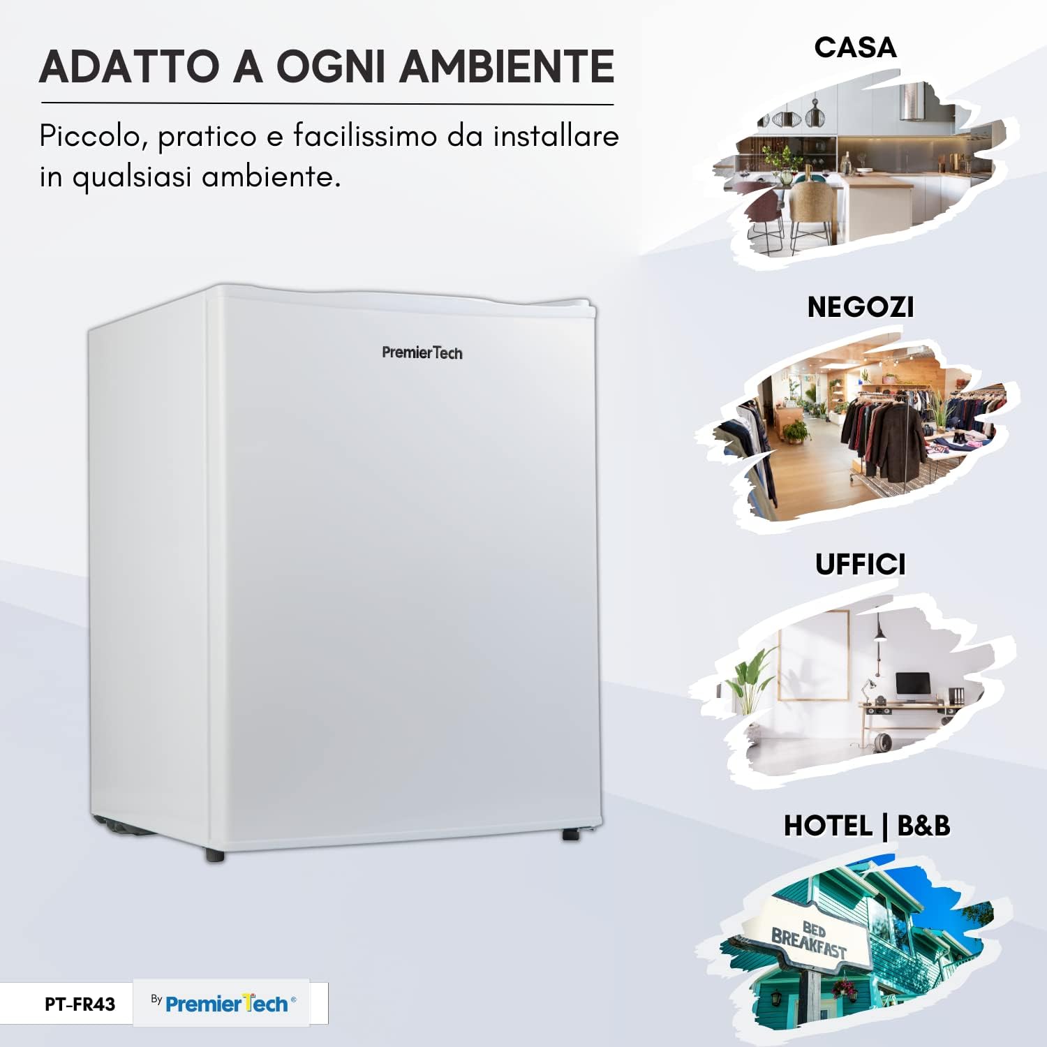 PremierTech Mini Congelatore, Freezer 42 litri, 4**** Stelle, Compatto, Da Tavolo, Risparmio Energetico, Porta reversibile, Bianco, PT-FR43