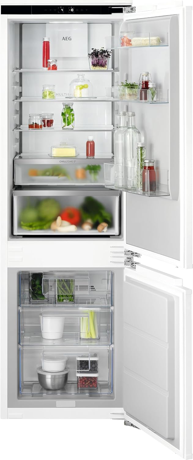 AEG Einbau‑Kühl‑Gefrierkombination 178cm, flüsterleise 27 dB, Serie 7000 NoFrost KI CoolAssist- automatische Frische ohne Abtauen, EEK A, Kühlen 182 L, Gefrieren 63 L, Zone 0°, Festtür, TC7CS181AF
