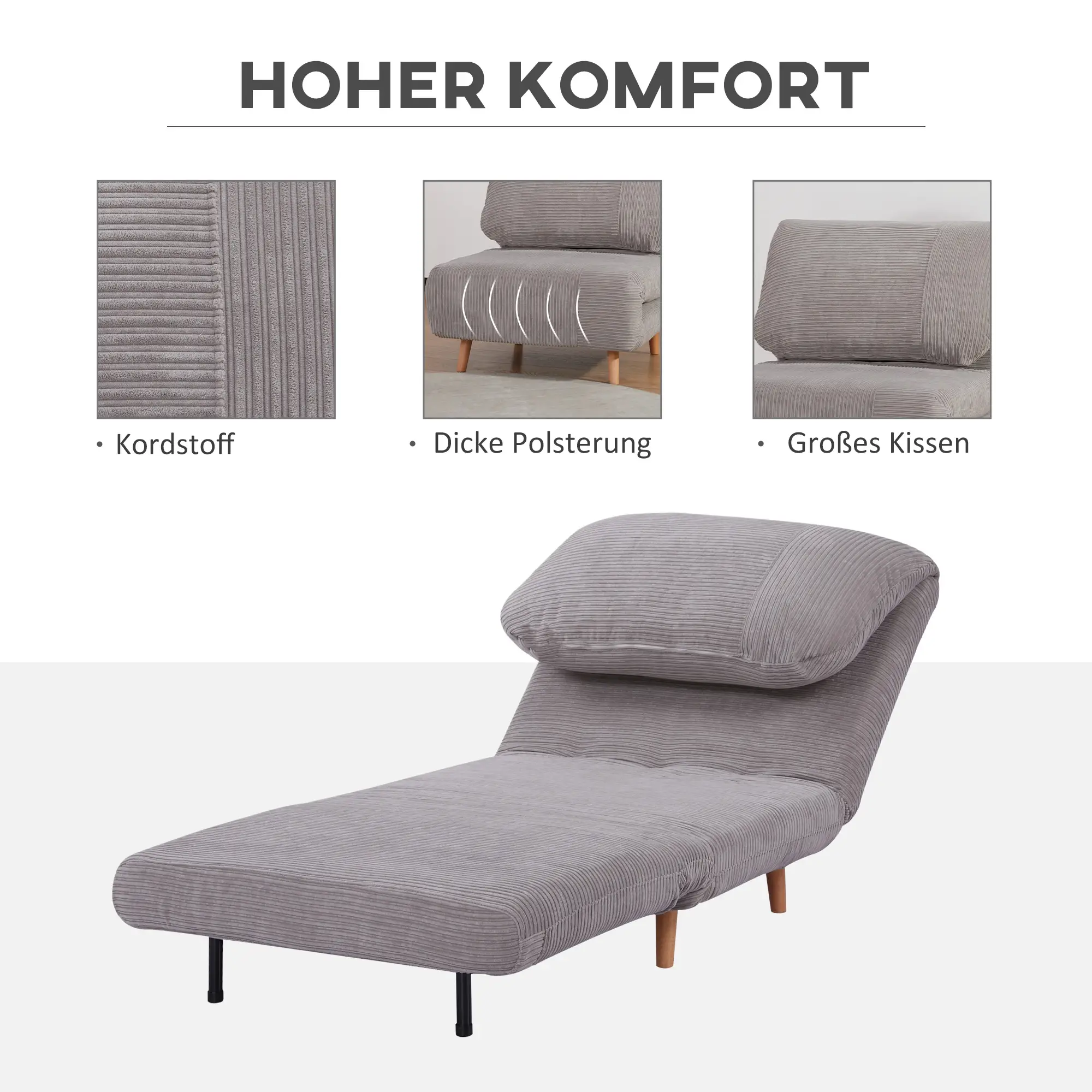 HOMCOM Schlafsessel Schlafsofa 2-in-1 verstellbare Rückenlehne Hellgrau