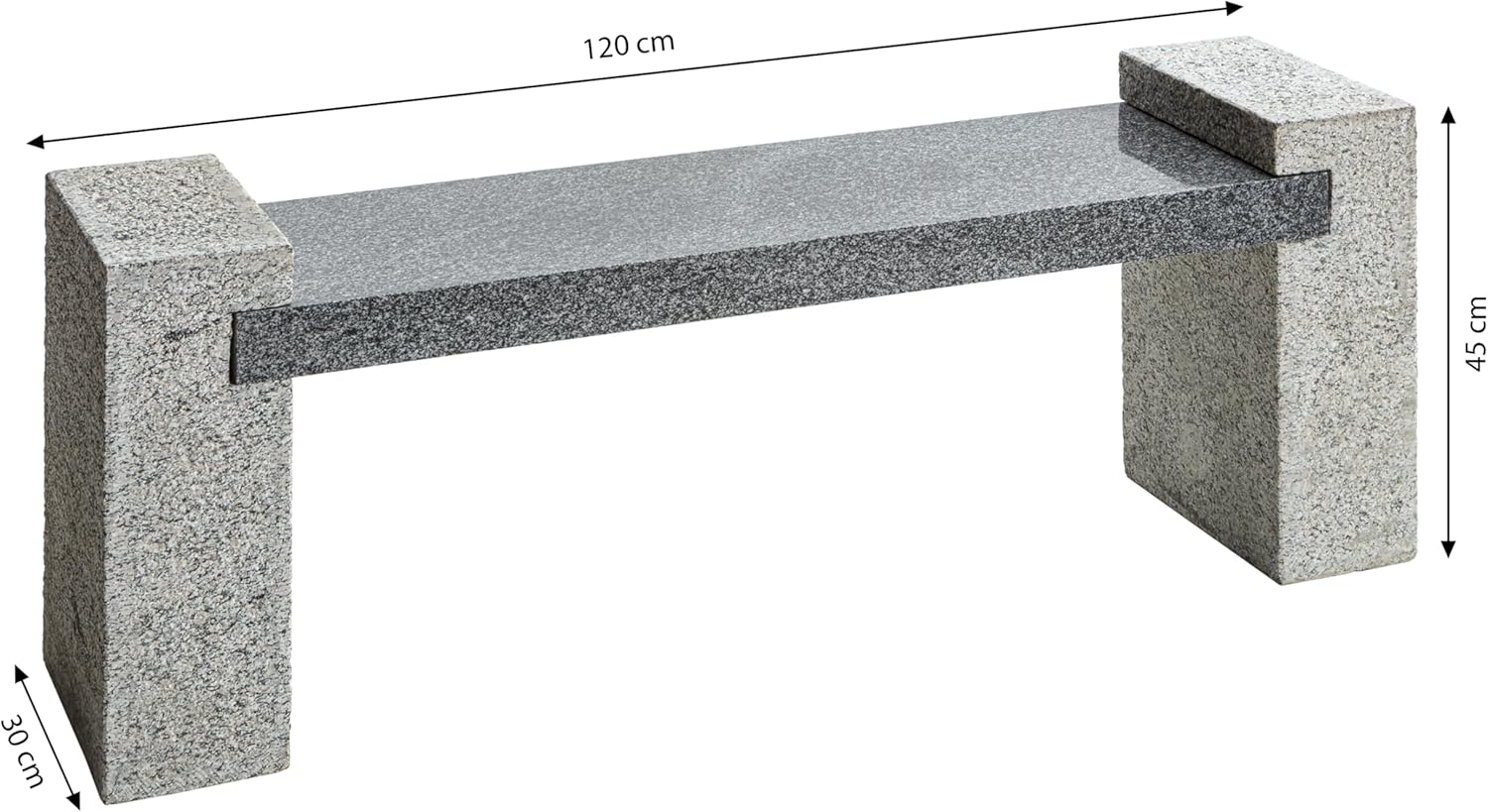 Dehner kerti pad, 2 személyes, kb. 120 x 45 x 30 cm, gránit, világosszürke/sötétszürke