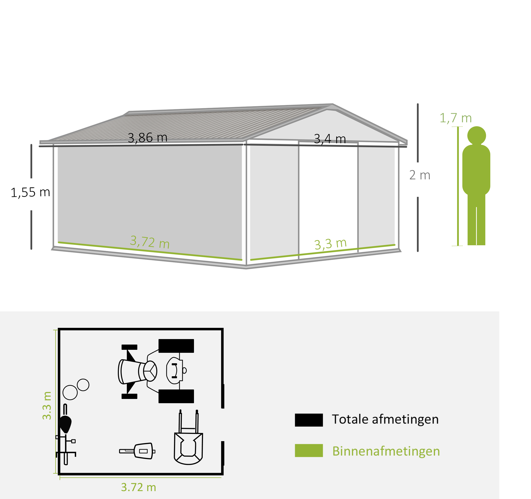 Outsunny Gereedschapsschuur met fundering 24,5 m³ gereedschapsschuur tuinhuisje stalen schuifdeur