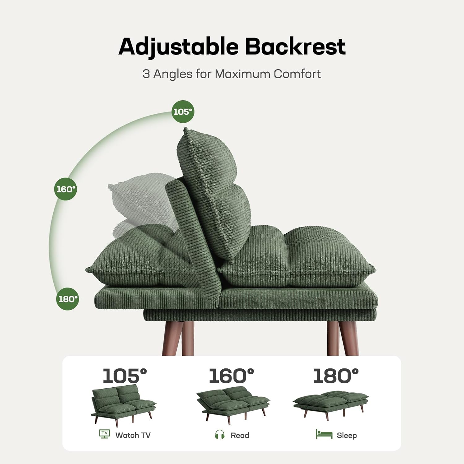 Futon Sofa Bed Futon Sofa with Adjustable Back and Armrests Converts to Small Sleeper Sofa Bed