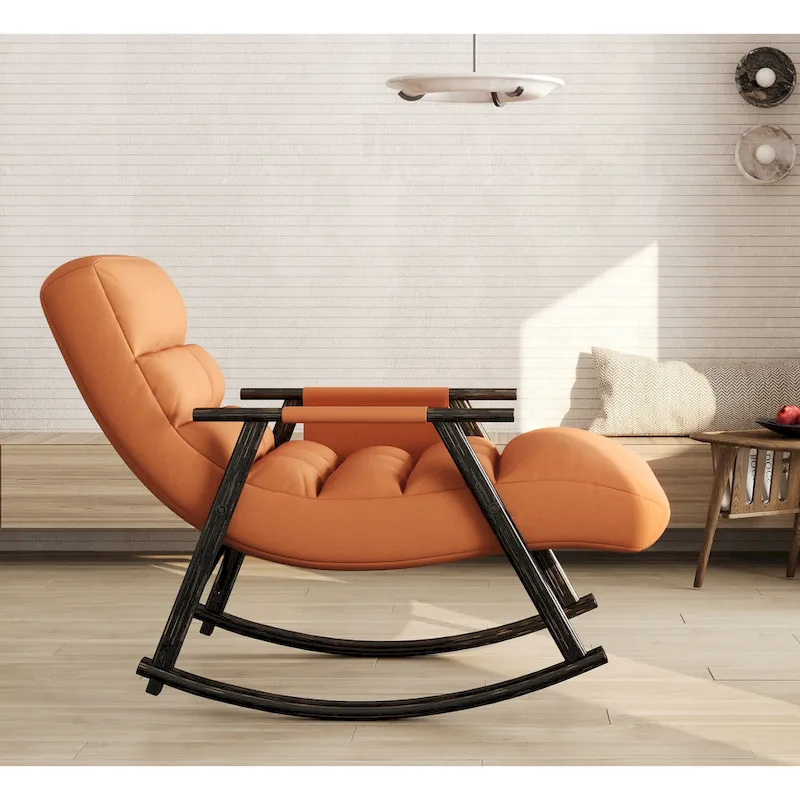 Casual Folding Rocking Chair,Lounge Rocking Chair Adjustable High Back and Foot Rest,Side Pockets Placed in Living Room Bedroom