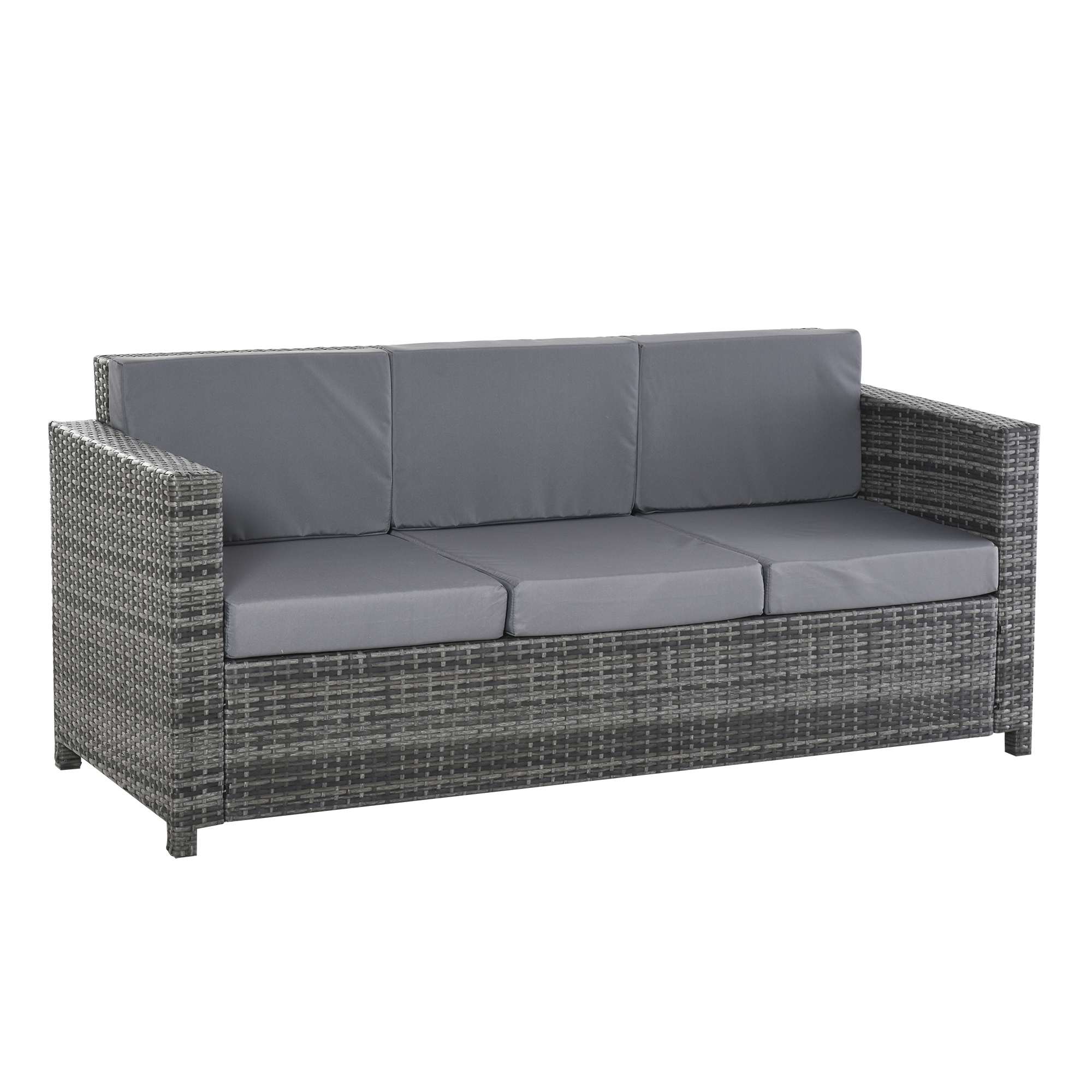Outsunny Poly-rotan bank met kussens 3-zits loungebank tuin metaal polyester grijs