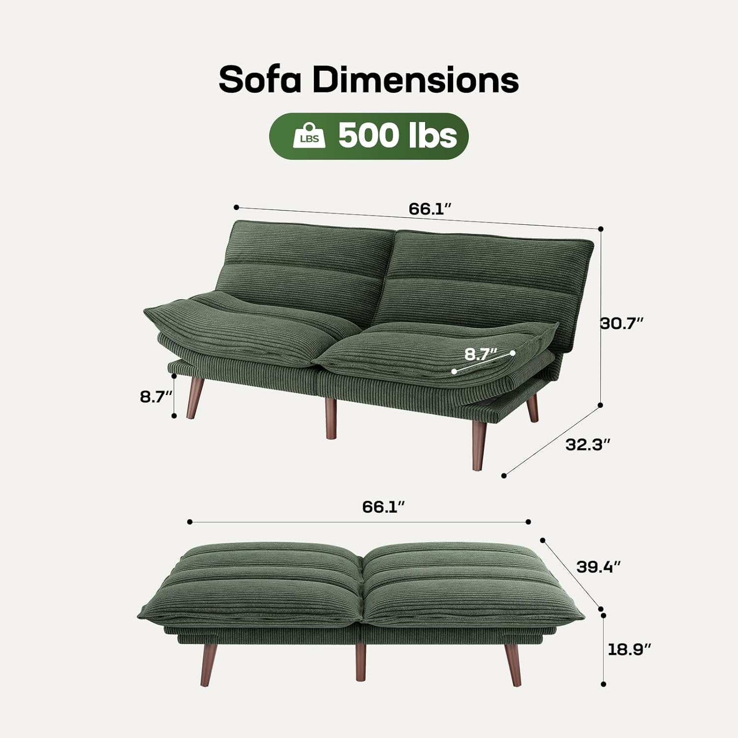 Futon Sofa Bed Futon Sofa with Adjustable Back and Armrests Converts to Small Sleeper Sofa Bed