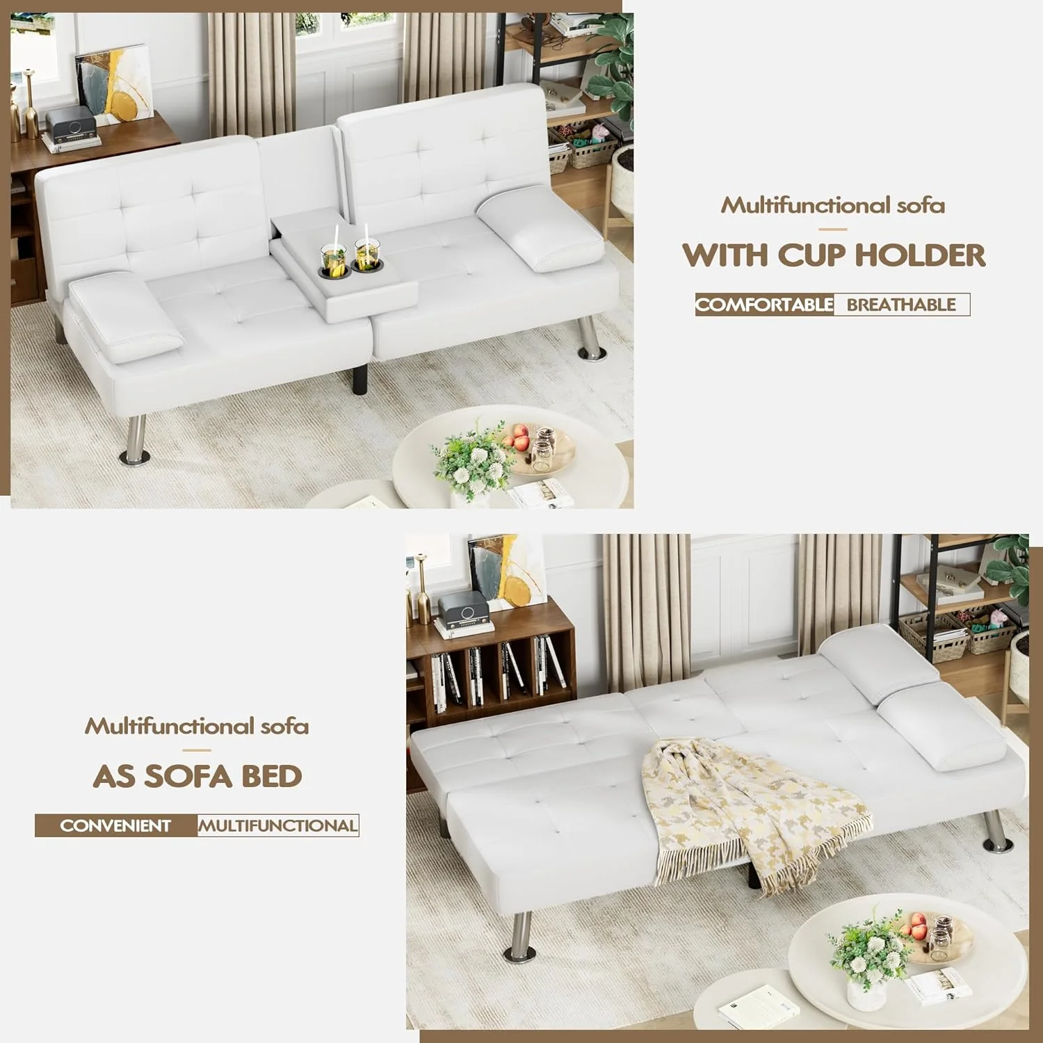 Homall Futon Sofa Bed Leather Futon Couch Removable Armrests Adjustable Recliner Sofa Bed