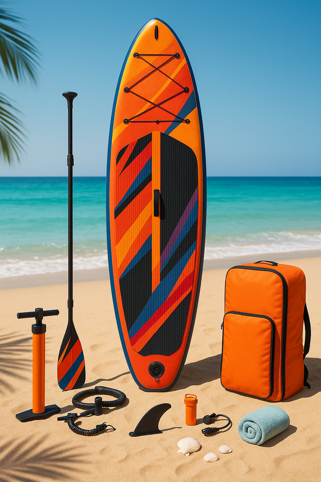 Oppusteligt paddleboard, orange flerfarvet PVC, egnet til stranden, 310x80x15cm, MmHAnug532wn