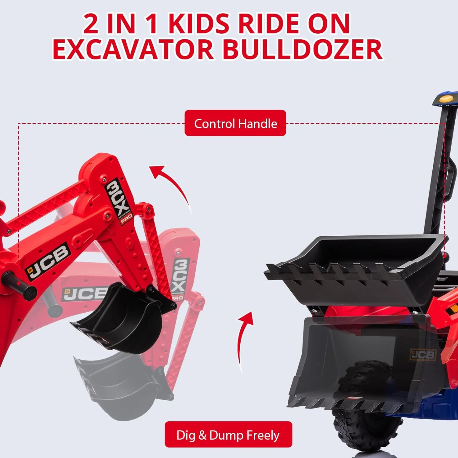Tractor Eléctrico Infantil 4 En 1 De 12 V Con Excavadora/Buldózer/Techo Desmontable - Control Remoto Parental De 2.4 G, Bocina y Velocidad Ajustable (2-4 Km/h) - Juguete Seguro Para Niños De 3 Años En