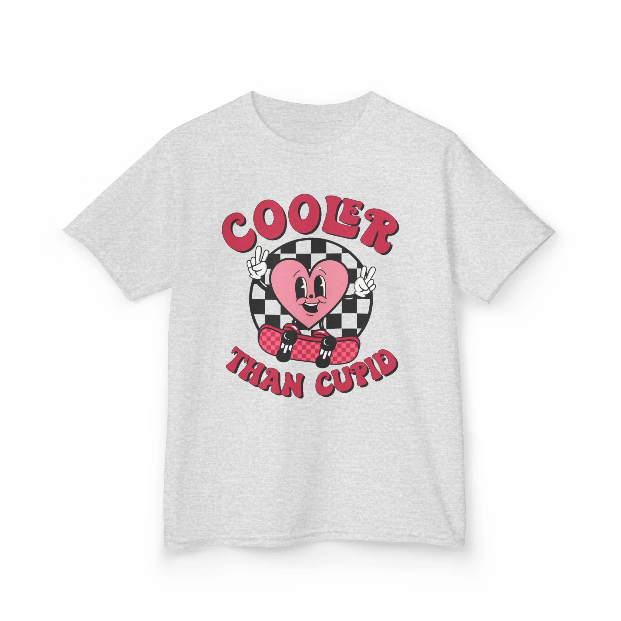 Cooler Than Cupid Kids Tee | Heart Character Checkerboard