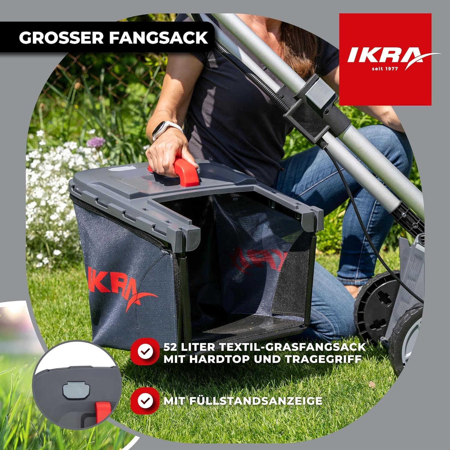 IKRA Bosch 36V Akku 3in1 Rasenmäher Mulchmäher IB-LM 43, Rasenflächen bis 600m2, Schnittbreite 43cm, Schnitthöhe 30-75mm, ohne Akku  und  Ladegerät