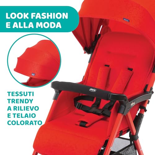 Chicco OHlalà 3 Passeggino Ultraleggero da 0 Mesi a 15 kg, Passeggino Reclinabile e Pieghevole con Cestello Capiente, Chiusura Compatta, Parapioggia e Cappottina Estendibile   Rosso : Prima infanzia