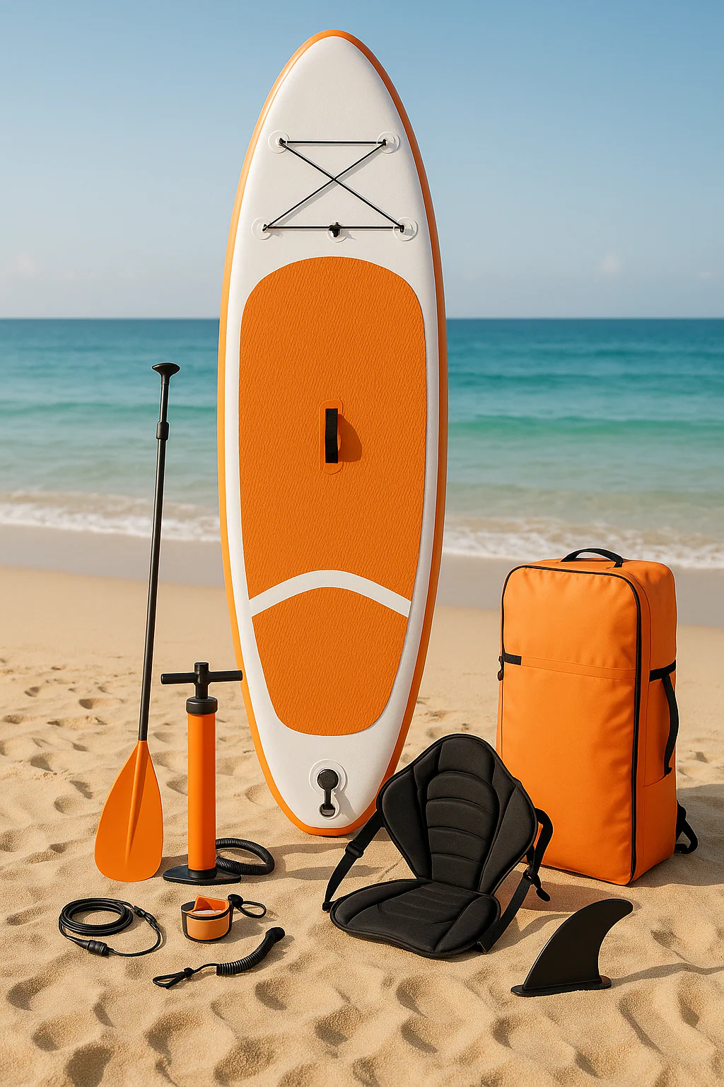 Oppusteligt paddleboard Orange Hvid PVC Velegnet til strand og flod 3208215 cm ibTNWUg554fn