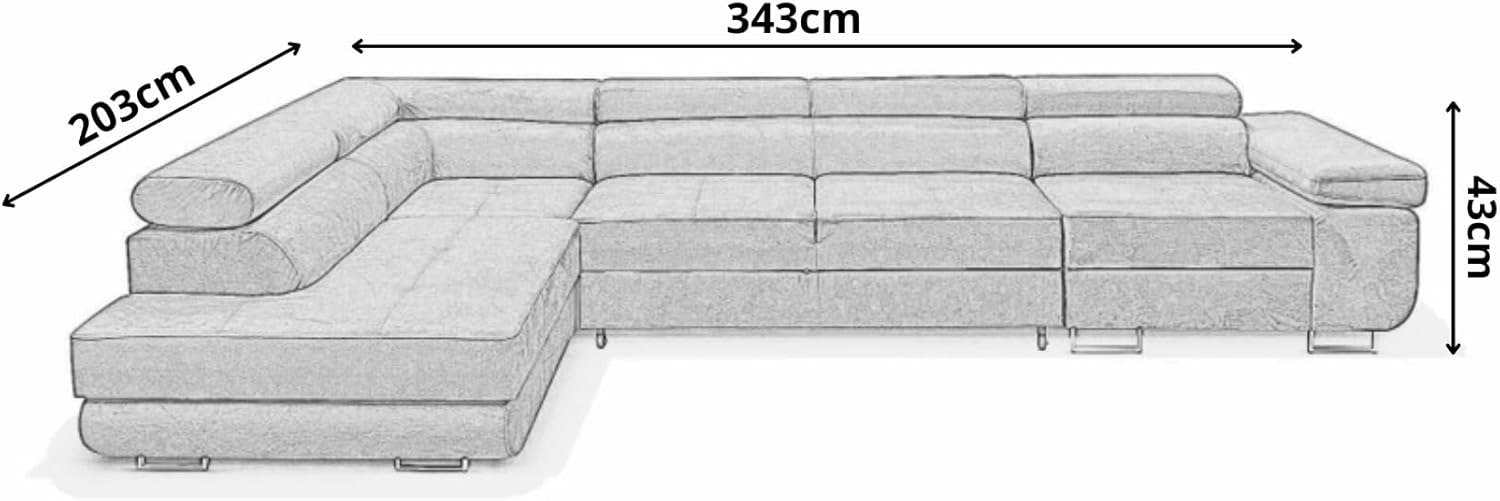 KREATIVE FURNITURE & DESIGN Ecksofa Links 343x88x203 cm - Sofa mit Schlaffunktion - Geräumig Eckcouch - Couch L Form - Wohnlandschaft L-Form Perfekt Für Ihr Zuhause Hellgrau Links